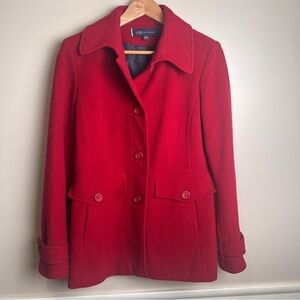 Anne Klein Vibrant Red Pea Coat Size Medium EUC